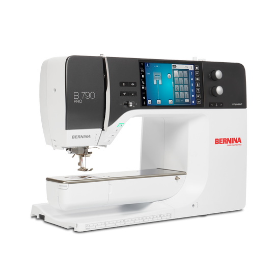 BERNINA B 790 PRO Quilt- und Stickmaschine in Seitenansicht mit grossem Farbtouchscreen und freiem Arm fuer praezises N&auml;hen und Quilten image number